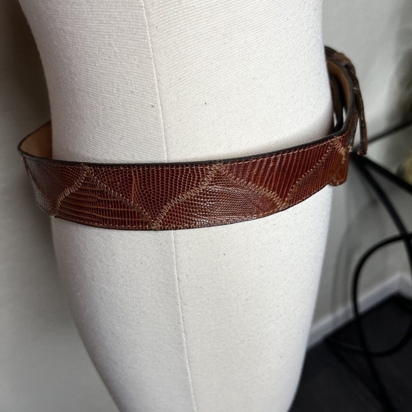 Vintage tony lama men’s brown lizard belt western cowboy style 36 main image 7
